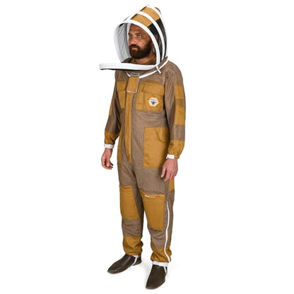 Beekeeping Suit Ventilated 3 Layer Ultra with Total Protection with Safety Fencing for Professional Beekeeping Supplies with Carrying Bag (BP-311-Brown)-S - color: Brown, size: S