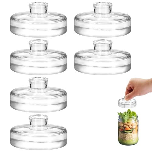 6Pcs Fermentation Glass Weights with Easy Grip Handles, Clear Canning Weights and Pickling Glass Weight for Wide Mouth Mason Jars, Fermenting Kit, Kimchi, Sauerkraut (6)