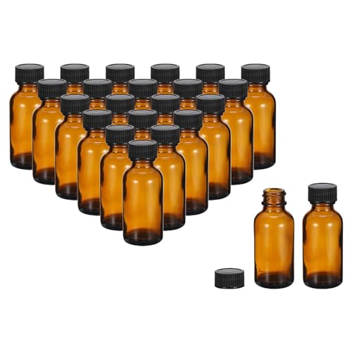 PATIKIL 1oz(30ml) Glass Sample Bottles, 24Pcs Round Bottle Dispensing Bottles with Black Poly Cone Cap for Reagent Liquids, Essential Oils, Perfume, Amber - color: Amber,Black, size: 1 oz