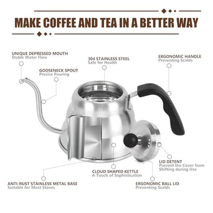Tea Kettle for Stove Top,Silver Manual Drip Coffee Pour Over Kettle,28 oz | Gooseneck Coffee Kettle,Precision Pour Drip Spout Tea Pot,800ml,4 Cup,1Pack - color: Silver, size: 0.9 Quarts