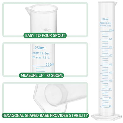 Affrolling 2 Pack 250ml Plastic Graduated Cylinder Hydrometer Test Tube Science Measuring Transparent Durable Lab Tube Milliliter Graduated Cylinder for Test Hydrometer Science Projects