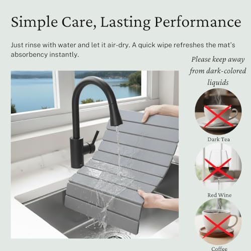 Large Stone Drying Mat for Kitchen Counter | Premium Diatomaceous Earth Coaster Set for Dishes | Non-Slip Kitchen Sink Mat | Fast-Absorbing, Eco-Friendly | 23" x 15.5" (Light Grey) - color: Light Grey