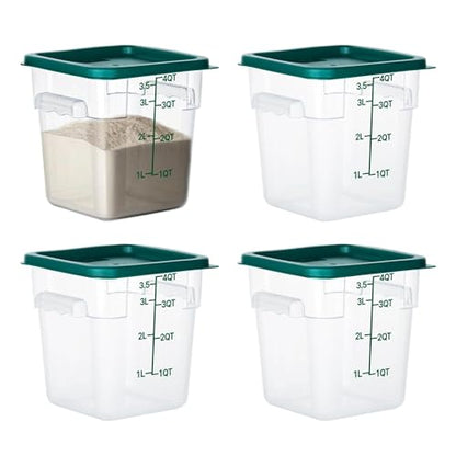 BIEAMA 4 Pack Food Storage Containers with Lids, 4 Quart Square Commercial Food Containers, NSF, Polycarbonate, Clear - color: 4Qt-4 Pack(Green Lids)