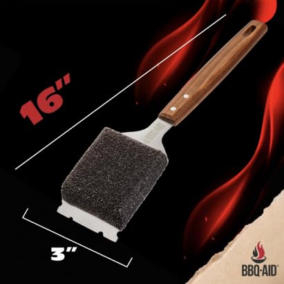 Bristle Free Grill Brush Cleaner and Scraper for Barbecue, Replaceable Head | Bristle-Free Grill Brush with Replaceable Head & Acacia Wood Handle. Heavy-Duty Scraper, No-Scratch BBQ Grate Cleaning. - color: Wood