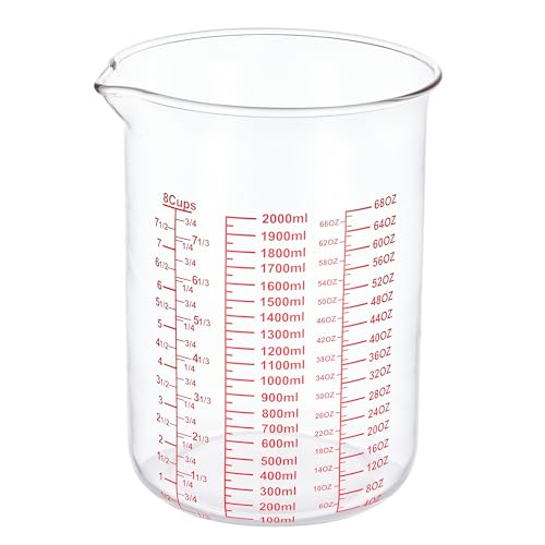 High Borosilicate Glass Measuring Cup-V-Shaped Spout，Glass Measuring Beaker for Kitchen or Restaurant, Easy to Read, 2000 ML (64 Oz, 8Cup) - size: 2000ML(64OZ)