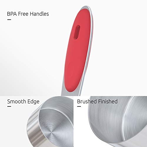Measuring Cups : U-Taste 18/8 Stainless Steel Measuring Cups and Spoons Set of 10 Piece, Upgraded Thickness Handle(Red) - color: Red