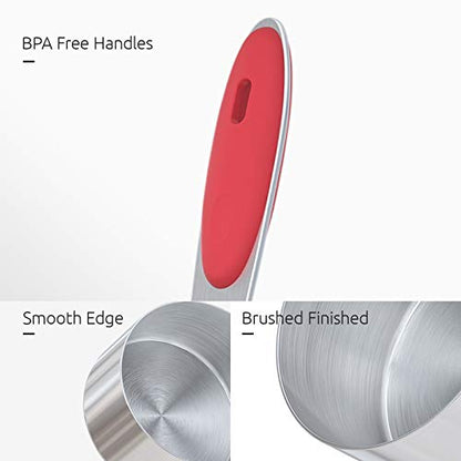 Measuring Cups : U-Taste 18/8 Stainless Steel Measuring Cups and Spoons Set of 10 Piece, Upgraded Thickness Handle(Red) - color: Red