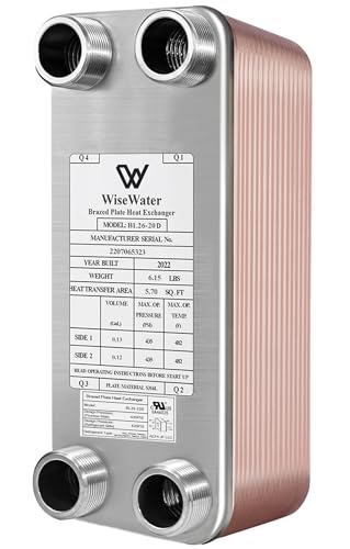 AB Plate Heat Exchanger, 4"x 12" 20 Plates Water To Water Heat Exchanger, Copper/SS316L Stainless Steel Brazed Plate Heat Exchanger For Floor Heating, Water Heating, Snow Melting