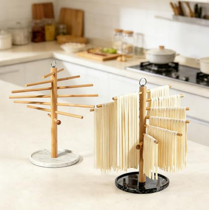 Pasta Drying Rack with Transfer Wand and 7 Bars, noodle drying rack Easy to Transfer for Drying Pasta and Cooking, Special Suspension Design for Large Storage pasta rack easy use pasta dryer - color: Black