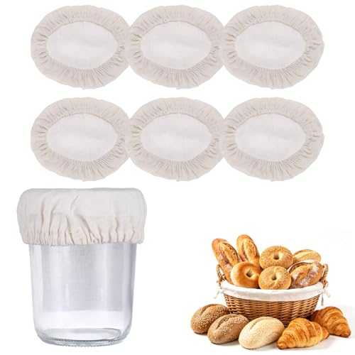 uxcell 6Pcs Sourdough Jar Cover, 100mm Wide Sourdough Starter Jar Covers Cloth Reusable Breathable Cotton Container Elastic Top Fermentation Lids for 2.7"-3.1"D Bowl & Jar Mouth, Beige - size: 100mm 2.7"-3.1"
