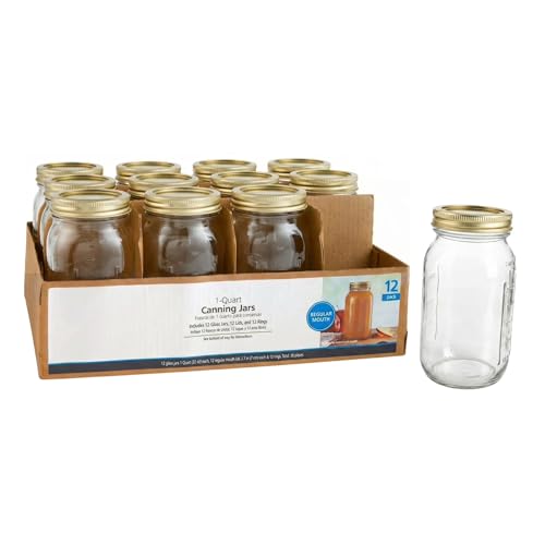 32 oz Mason Jars, Regular Mouth Quart Canning Jars with Lids and Rings, 12-Pack Large Glass Jars for Home Canning and Fermenting