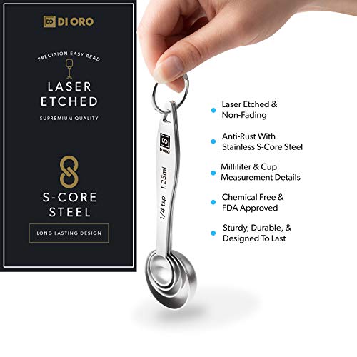 DI ORO Stainless Steel Measuring Cups & Spoons Set - 8-Piece Kitchen Set for Cooking & Baking - Food Grade Metal, Liquid Measuring, Dishwasher Safe