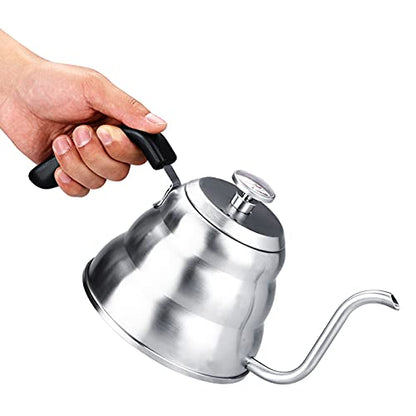 Pour over Coffee Kettle, Gooseneck Kettle, 304 Stainless Steel Coffee Gooseneck Kettle with Thermometer Easy Pour Teapot for Home Brewing(1.2L-White)