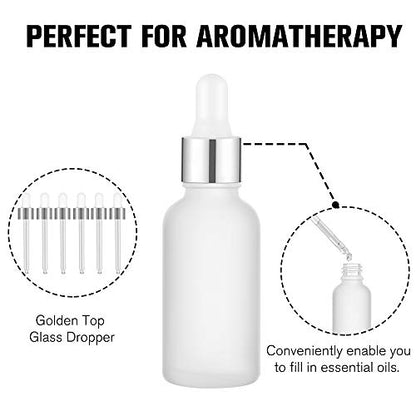 PrettyCare 4 Pack 1oz Dropper Bottle for Essential Oils, 30 ml Frosted Clear Glass Leak Proof Essential Oils Bottles with Labels, Funnels- Empty Tincture Bottles for Personal Care & Beauty - color: 1oz Frosted, style: 4 Pack
