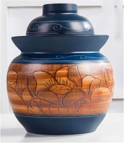 ELEFOCUS Vintage Ceramic Pickle Jar Fermentation Crock Jar, Chinese Pickle Jar,Fermenting Tank with Water Seal Airlock Lid 5kg