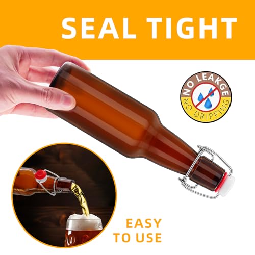 2Pcs Amber Beer Bottles with Flip Caps, 12oz Glass Bottle with Swinging Top for Airtight Lids, Home Brewing and Fermentation Kombucha, Vanilla Extract, Beverage, Water, Kefir