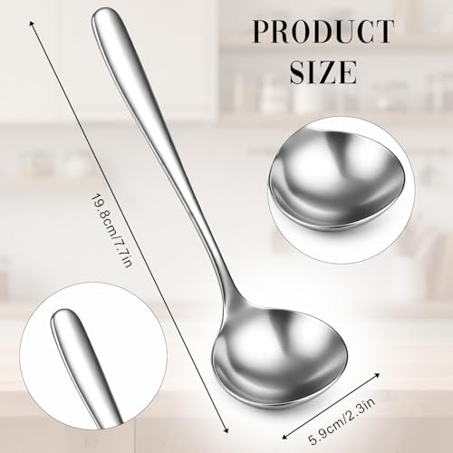 Soup Ladle, 304 Stainless Steel Small Ladle for Serving | 7.8 Inch Long Gravy Ladles for Soup Gravy and Sauce Kitchen Long Handle Spoon (Silver)