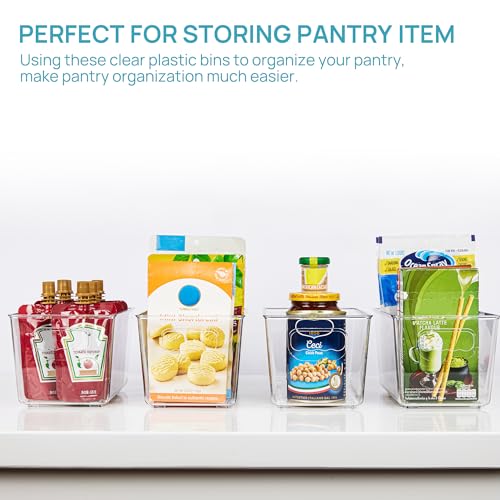 Vtopmart Clear Plastic Storage Bins, 6 PCS Pantry Organizer Bins with Handle for Refrigerator, Fridge, Cabinet, Kitchen, Countertops, Cupboard, Freezer Organization and Storage, Small - size: S(9.3"×5.2"×4.3")