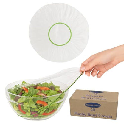 20 Bowl Covers - Reusable Plastic Food Covers with Elastic, Ideal for Bread Proofing and Storage - size: 20 Pack, Large