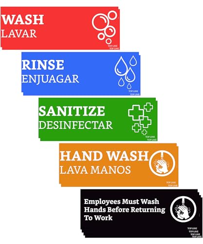 Wash Rinse Sanitize Sink Labels (12 Labels) - 3 Compartment Sink Labels | 2 Sets, 7.3 x 2.5 in - Wash Rinse Sanitize Stickers - Hand Washing Signs - Restaurants, Food Trucks & Commercial Kitchens - size: 7.3 x 2.5 inches
