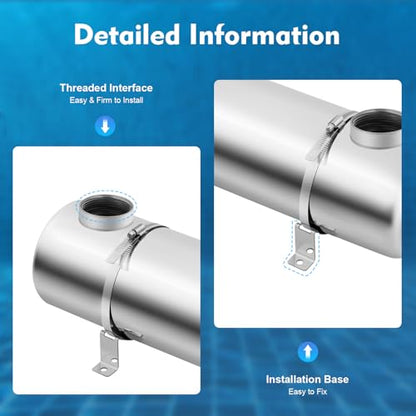 200K BTU Stainless Steel Heat Exchanger - 304 Pool Heat Exchanger for Swimming Pool, Spa, Hot Tub, 1" & 1.5" FPT Ports, Salt Water Resistant