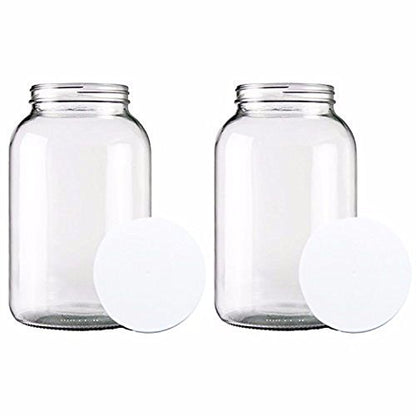 (2 PACK) Bolt Goods 1 Gallon Wide Mouth Glass Mason Jar + Airtight Plastic Lid with Liner Seal + USA MADE + Ferment & Store Kombucha Tea or Kefir for Canning, Pickling & Preserving, Dishwasher Safe