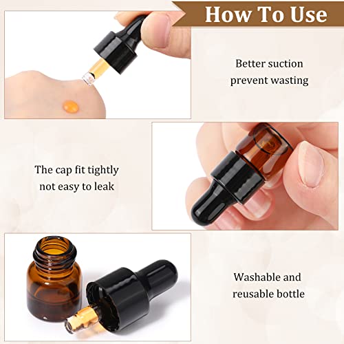 Nuogo 100 Pcs Mini Amber Glass Oil Dropper Bottle Bulk, Clear Essential Small Empty Sample Vial with Dropper and Black Caps Tiny Amber Glass Bottles Perfume Jars for Travel(1 ml) - size: 1 ml