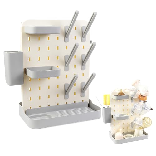 Baby Bottle Drying Rack Space Saving Countertop Vertical Rack with Brushes Holder (Gray) - color: Gray