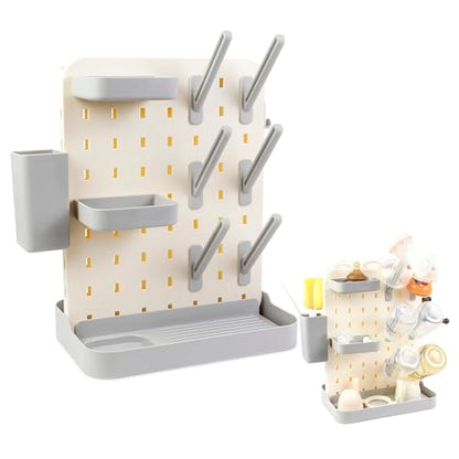 Baby Bottle Drying Rack Space Saving Countertop Vertical Rack with Brushes Holder (Gray) - color: Gray