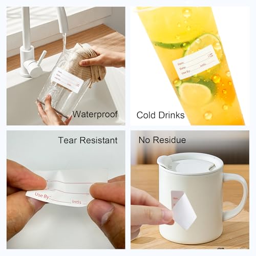 Removable Food Labels 2 Rolls 1000 Pcs Waterproof Oil-Resistant Write-On Date Stickers with Bonus Pen Freezer Refrigerator Food Container Labels for Meal Prep & Organization
