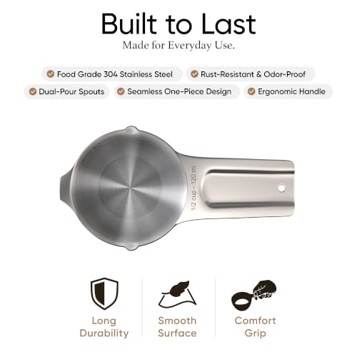 Color Up Measuring Cup Set, 8 Piece, Copper and Chrome Finish, Stainless Steel, Accurate for Wet & Dry Ingredients, Embossed Markings, Easy Pour Spouts, Dishwasher Safe, Kitchen Essential (Stainless) - color: Stainless