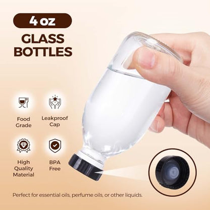 4 oz Small Glass bottles, 4 Pack Empty Clear Juice Glass Bottle with Cap for Homemade Vanilla Extract, Essential Oils, Potion, Syrup, Liquids, Christmas, Holiday Gift - color: Clear, size: 4 Pack