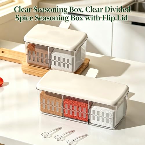 Clear Seasoning Box,Clear Divided Spice Seasoning Box with Flip Lid, Food-Grade,Transparent Design,Seasoning Storage Container Condiment Jars Spice Box Set (2 PCS - 3 Compartments) - color: 2 PCS - 3 Compartments