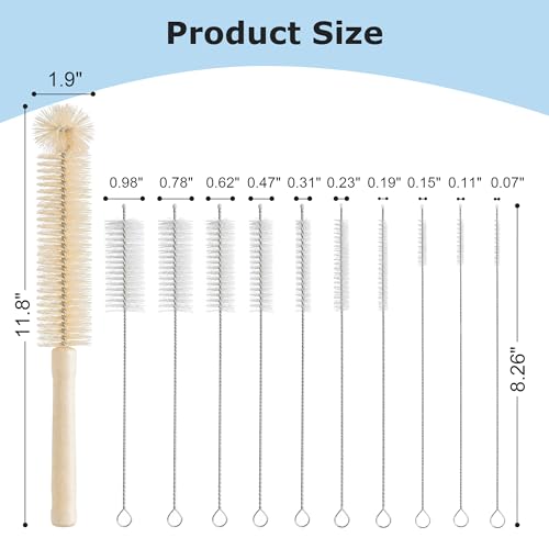 SIMPOR Bottle Cleaning Brush Set - 11Pcs Long Handle Straw Cleaner for Water Bottle, Reusable Pipe Cleaning Brush for Sippy Cup, Drinking Straw, Narrow Neck Bottles, Kettle Spout, Pipes, Tubes
