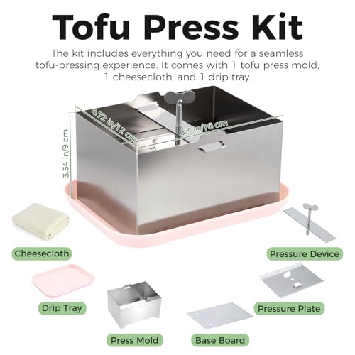 Tofu Press, Tofu Press Stainless Steel with Cheese Cloth and Drip Tray for Homemade Firm Tofu, Paneer Maker & Cheese Press - Efficient Water Removal, Dishwasher Safe - color: L, with Plastic Tray