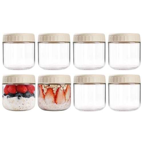 SHOWIN Overnight Oats Containers with Lids, 10oz Glass Jars with Lids 8 pcs, Apricot, Wide Mouth Mason jars for Salad, Yogurt, Snacks, Meal Prep - color: Camel, size: 10oz-8pc