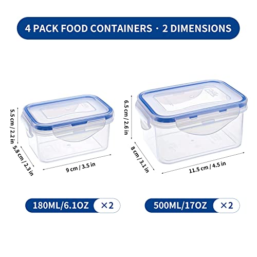 KIGI Small Food Storage Containers with Airtight Lids, Leakproof for Snack, Fruit, Lunch, Meal Prep, Portion Control, BPA-Free Plastic, 4-Sided Locking Lids (2.1 Cup *2 + 0.75 Cup *2 8-Piece Set) - size: Assorted (8-Piece)