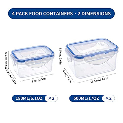 KIGI Small Food Storage Containers with Airtight Lids, Leakproof for Snack, Fruit, Lunch, Meal Prep, Portion Control, BPA-Free Plastic, 4-Sided Locking Lids (2.1 Cup *2 + 0.75 Cup *2 8-Piece Set) - size: Assorted (8-Piece)
