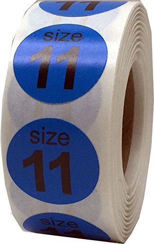 Shoe Size 11 Blue Stickers for Retail Clothing – 3/4 Inch Round, 500 Semi-Gloss Adhesive Labels Per Roll for Footwear Inventory, Organization, and Display – Made in the USA - color: Blue Size 11