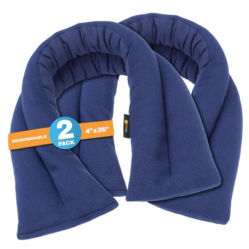 SunnyBay Microwavable Heating Pads, Microwavable Moist Heated Neck and Shoulder Wrap, Versatile Weighted Beanbag Cold Pack or Warm Compress, 2.2 lbs, 26x4 Inches, Navy Blue, Pack of 2 - color: 4x26 - Navy Blue Pack of 2