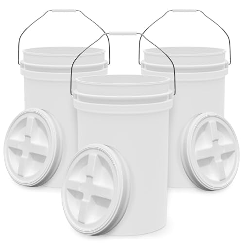 6.5-Gallon White Bucket Pail with Gamma Seal Screw on Airtight Lid, Heavy-Duty 90MIL Extra Durable, Food Grade, Metal Handles with Plastic Grip for Easy Carrying, Easy Stack & Store, BPA Free - 3 Pack - color: White - 6.5 Gallon, size: 3 Pack