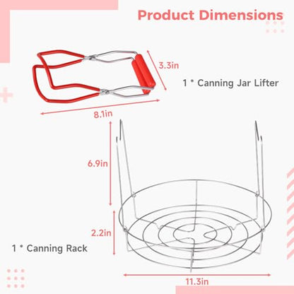 Canning Rack Jar Lifter - 11.3 Inches Canning Rack with Tong, Stainless Steel Canning Steamer Set, Canning Rack for Water Bath Canner for Wide Mouth or Regular Mouth Mason Jars, Ball Jars
