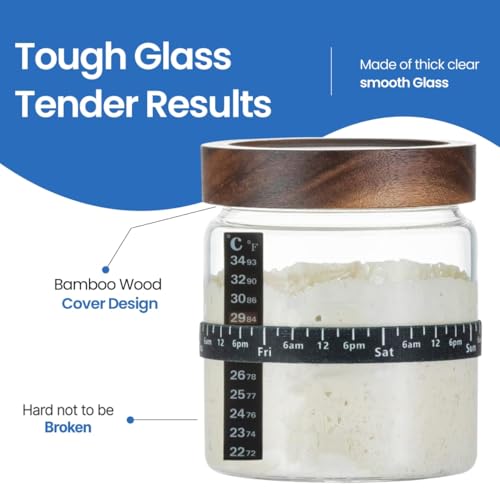 Sourdough Starter Jar Kit - Pack of 2, 35oz Wide Mouth Glass Jars for Sourdough Starter with Date Marked Feeding Scale, Thermometer, Cloth Cover, Scraper & Wooden Lid, Sourdough Jars