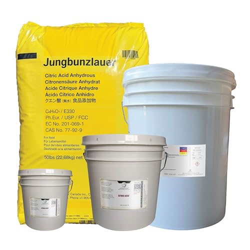 Citric Acid USP Anhydrous Fine Granular Jungbunzlauer Food and Cosmetic Grade pH Control Preservative Crystal Powder for Baking Cleaning DIY Formulations and Household Applications - 44 Pounds