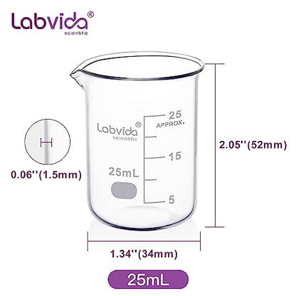 12pcs of Glass Beakers Shot Glass, Vol.25ml, 3.3 Borosilicate Griffin Low Form with Printed Graduation, LVA001 - style: 12pcs of Vol.25ml