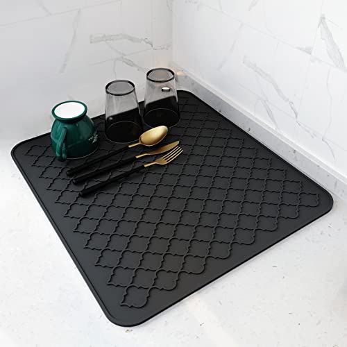 AMOAMI-Dish Drying Mats for Kitchen Counter-Silicone Dish Drying Mat-Kitchen Dish Drying Pad Heat Resistant Mat-Kitchen Gadgets Kitchen Accessories Kitchen Small Appliances(16" x 18", BLACK) - color: Black, size: 16" x 18"