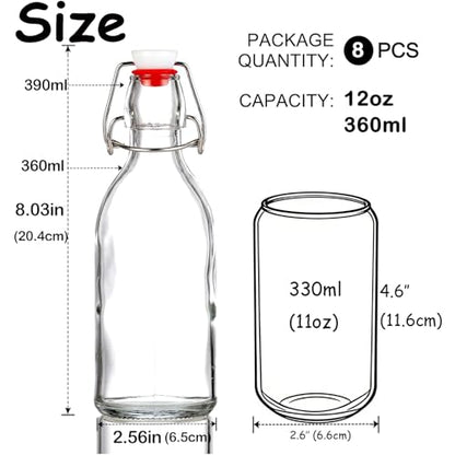 8 Pack flip top glass bottle 12 oz,swing top glass bottles 12oz with airtight lids for home brewing,kombucha,kefir,vanilla extract,beer,oil,vinegar,homemade juices,soda,beverages,2nd fermentation