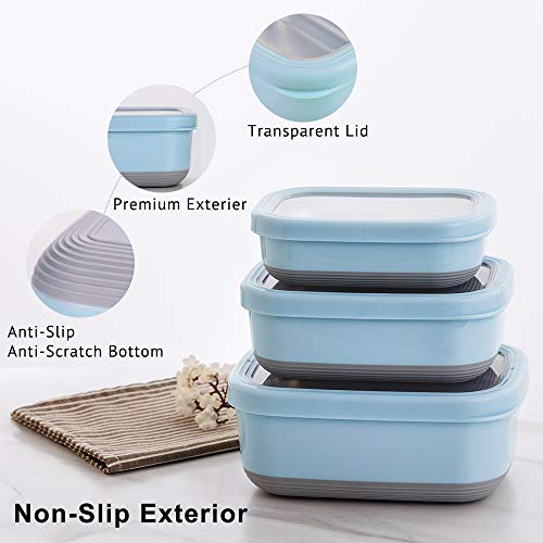 Lille Home Leak Proof Salad Container Stainless for Lunch - Snack Containers Steel - Ideal for Educational Settings & Daycare - Nesting Trio with Silicone Lids - 47oz+30oz+16oz - Blue - color: Blue