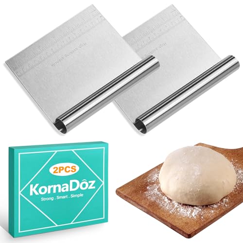 2 Pack Stainless Steel Dough Cutter & Pastry Scraper, Bench Knife with Measuring Scale, Multipurpose Food Chopper for Bread, Pizza & Cake, Professional Baking Tools
