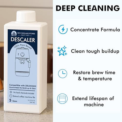 10 Uses DeLonghi Compatible Descaling Solution, Specially Designed to Clean Delonghi Coffee Machines and Maker - 33.8oz Espresso Coffee Maker Cleaner, Coffee Pot Cleaning Limescale Remover - style: Descaling Solution for DeLonghi